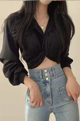 Blusas cortas sexys de manga larga